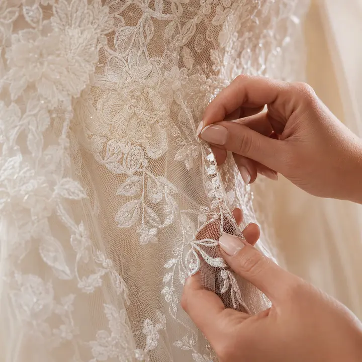 Feine Spitze an einem Brautkleid